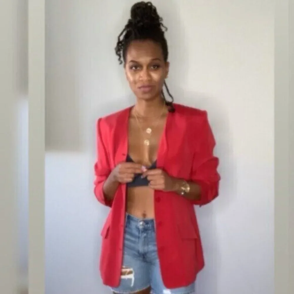 Andrea Viccaro Vintage Silk Single Breasted Collarless Blazer